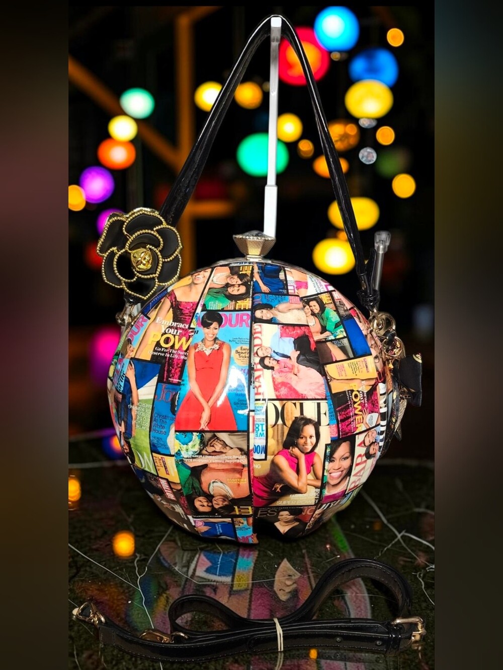 Obama Magazine Print Ball-Shaped Unique Satchel (Model MH-PQ024) NWOT